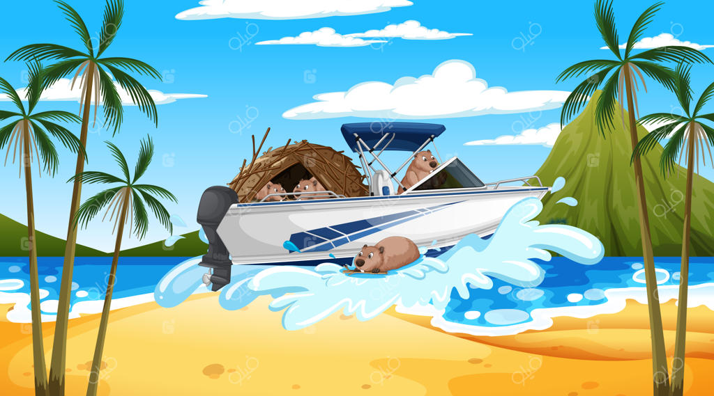 صحنه‌ای از اقیانوس با گروهی از سگ‌های آبی روی قایق تندرو