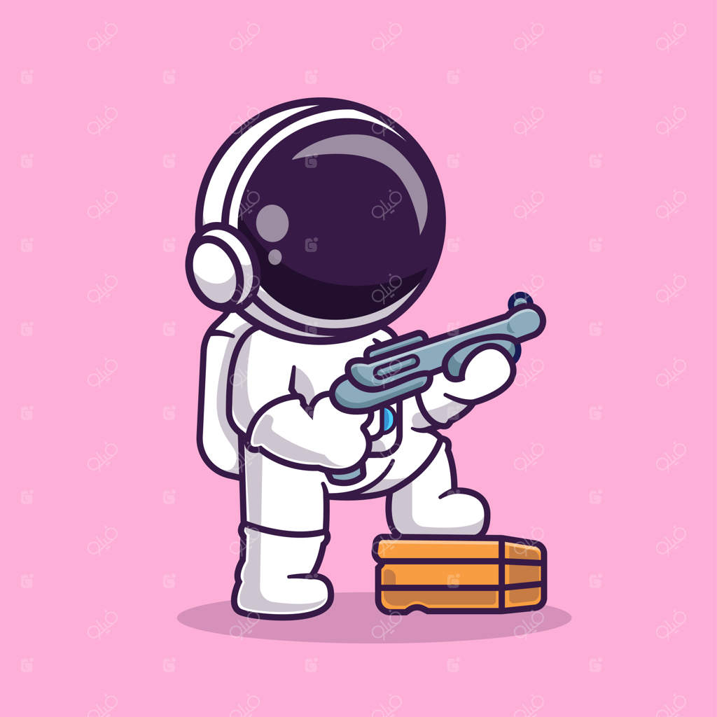 آیکون وکتور کارتونی فضانورد بامزه با اسلحه. مفهوم آیکون علم و فناوری