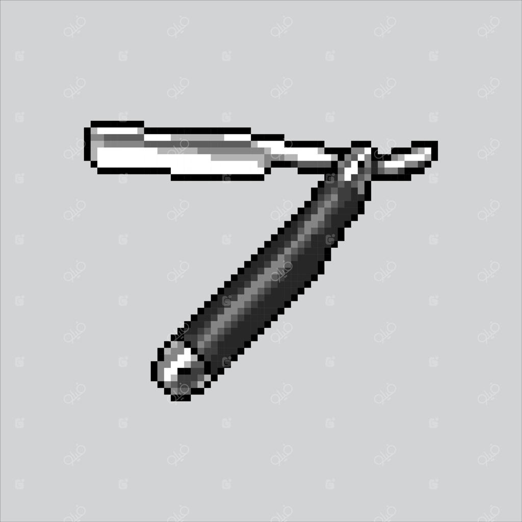 تصویر پیکسل آرت ریش‌تراش. ماشین اصلاح پیکسلی. ریش‌تراش مخصوص بازی‌ها و آیکون وب‌سایت به سبک رترو قدیمی.