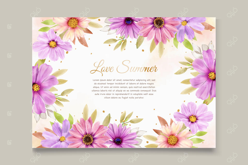 کارت دعوت عروسی با طرح گل داوودی آبرنگی