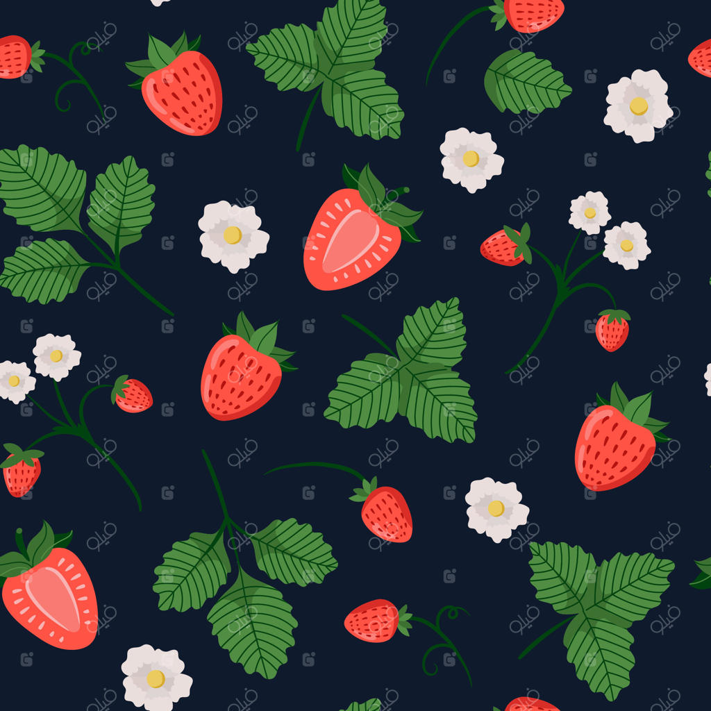 طراحی پترن رنگارنگ توت‌فرنگی برای