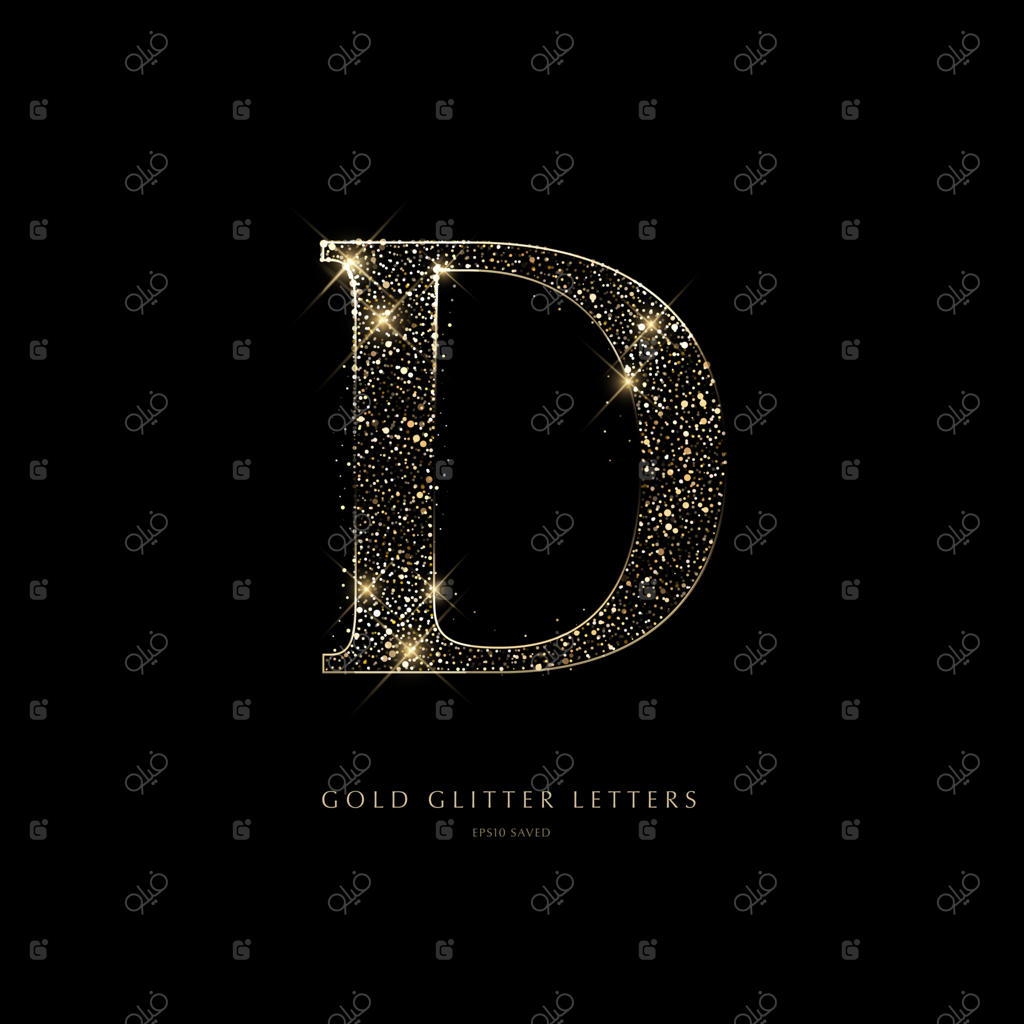 حروف طلایی درخشان بر روی زمینه سیاه، حروف براق.