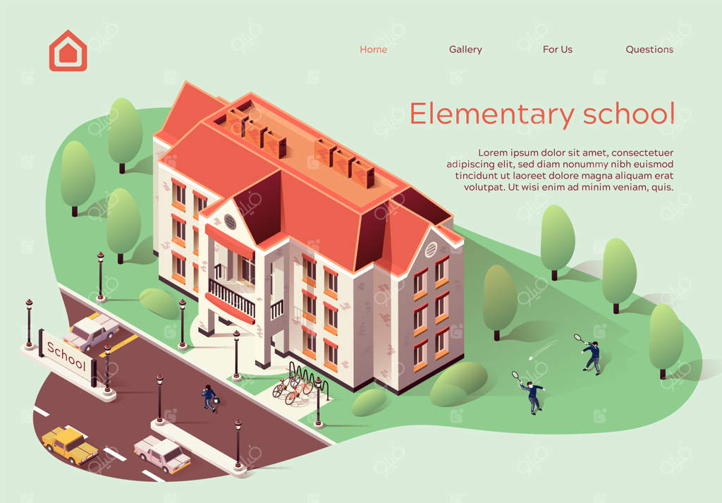 قالب وب صفحه فرود برای کارتون مدرسه ابتدایی.