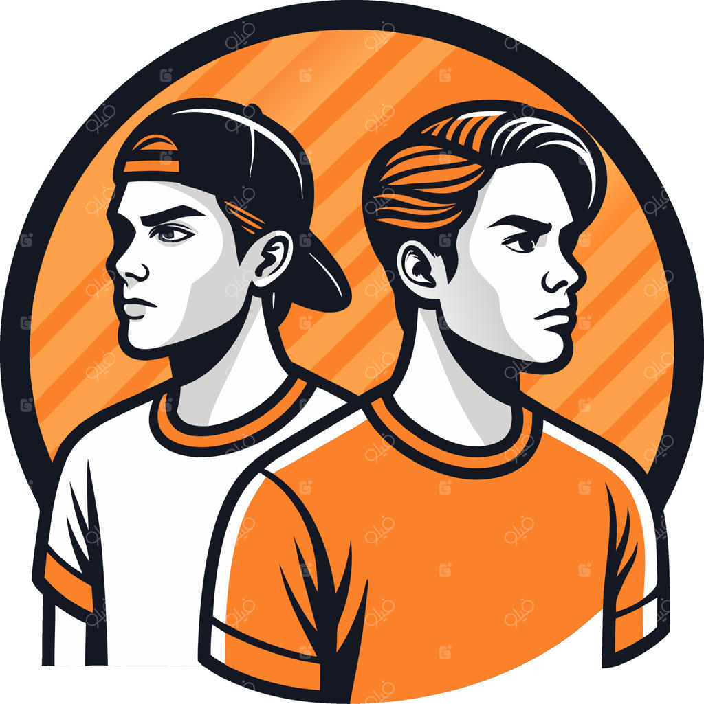 طراحی کاراکتر دو پسر جوان و شیک با لباس کژوال و مدل موی مدرن