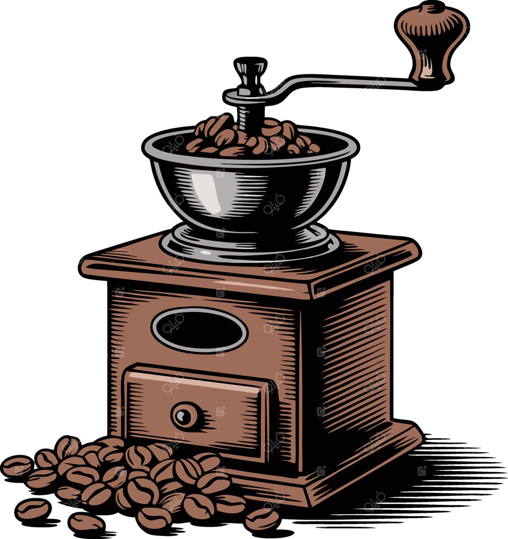 آسیاب قهوه با دانه‌های قهوه و دانه‌های اسپرسو