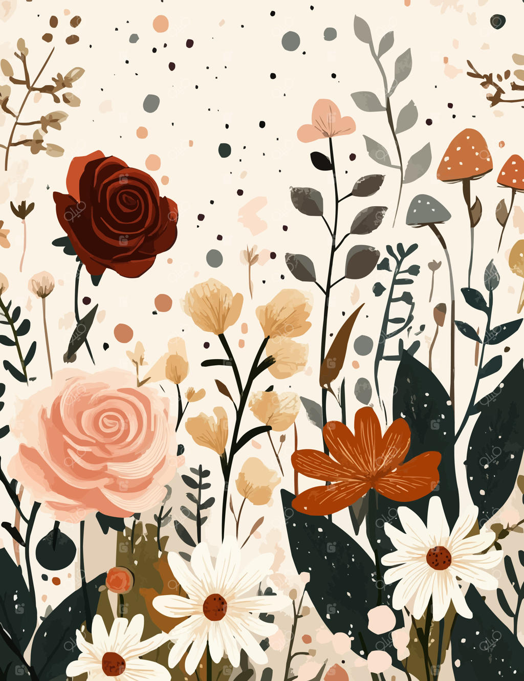 وکتور تصویرسازی کارت با طرح گل‌دار پاستلی بدون درز