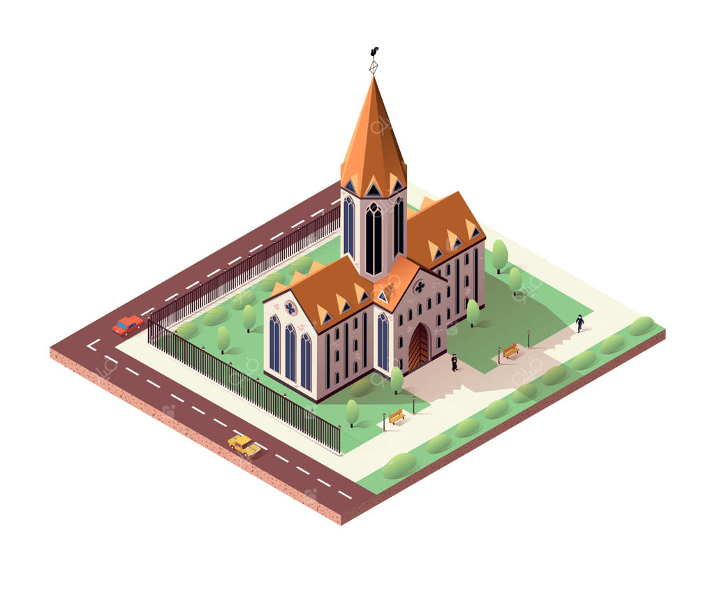 کلیسای جامع کاتولیک با قلمرو برجسته اطرافش