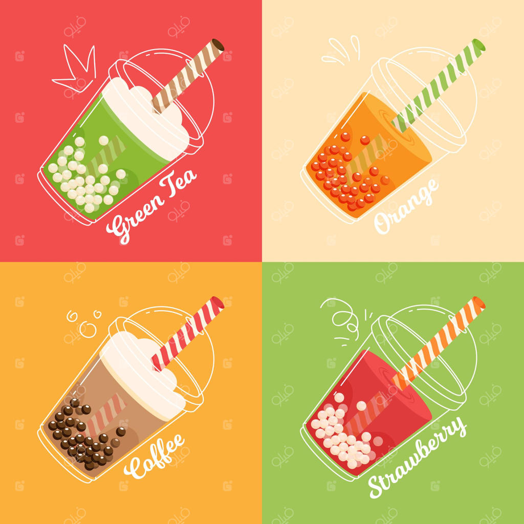 طراحی دستی طعم‌های چای حبابی