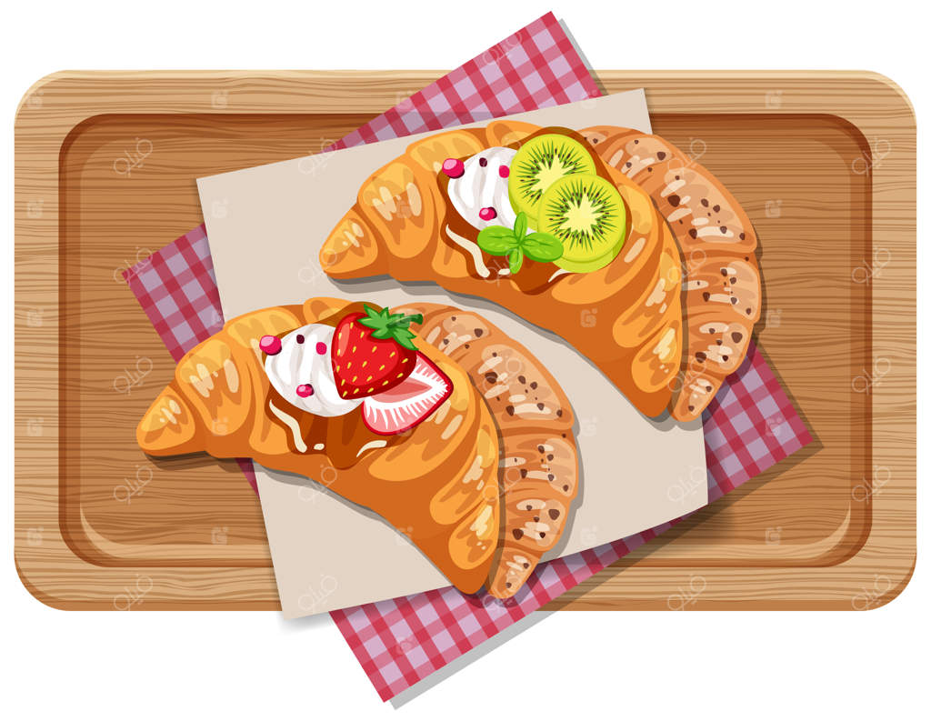 نمای بالا از صبحانه روی سینی چوبی