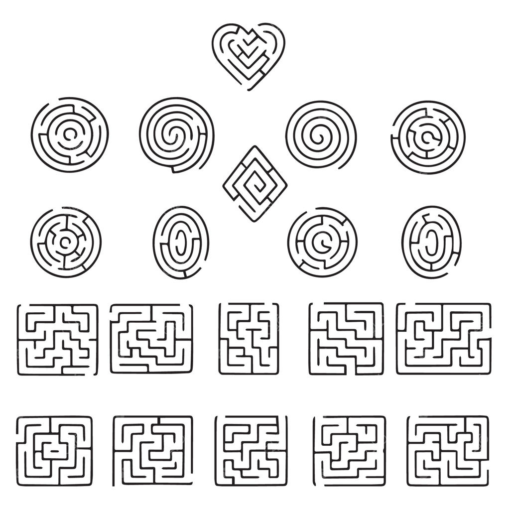 مجموعه‌ای از طرح‌های مختلف ماز، از جمله دایره‌ای