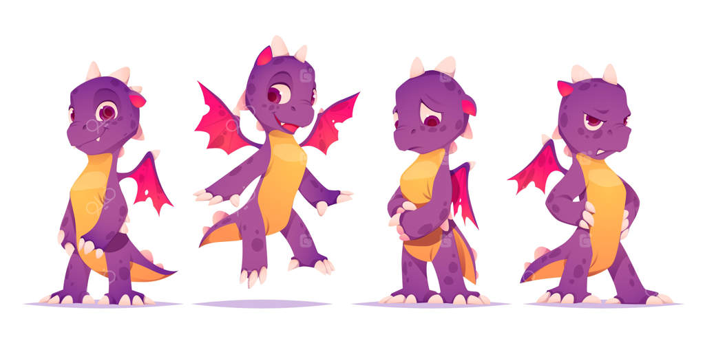 مجموعه‌ای از اژدهایان بانمک کارتونی