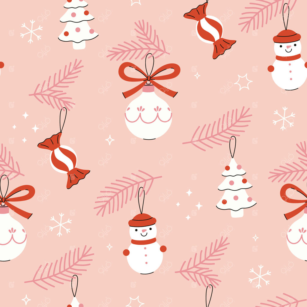 پترن یکپارچه با اسباب‌بازی‌های سفید کریسمس. گرافیک.