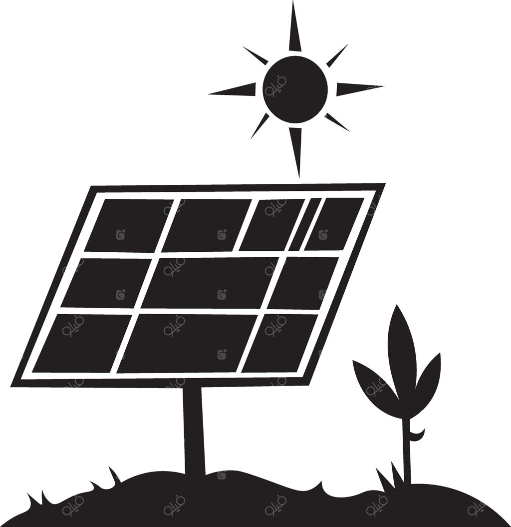 پنل خورشیدی، انرژی سبز با طراحی نماد نور خورشید؛ هنر تصویرسازی در پس‌زمینه سفید