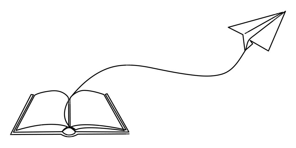 کتاب با هواپیمای کاغذی در حال پرواز - نماد خطی آموزش، تصویر برداری