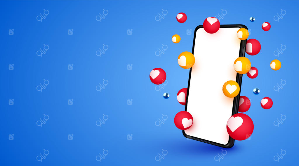 گوشی هوشمند با پس‌زمینه حباب‌های اعلان لایک؛ مفهومی از شبکه‌های اجتماعی و بازاریابی