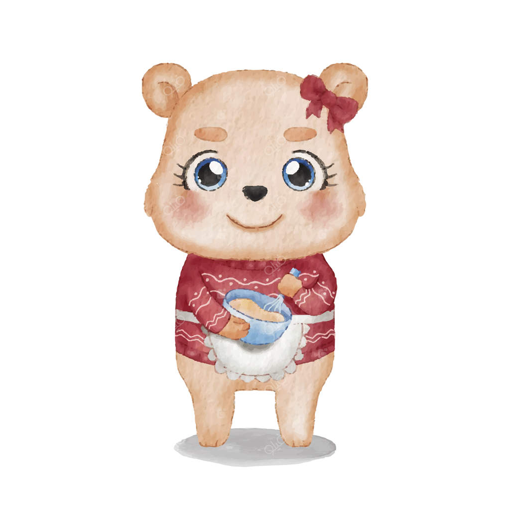 خرس ماده بامزه با سویشرت زشت کریسمس در حال پختن شیرینی‌ها