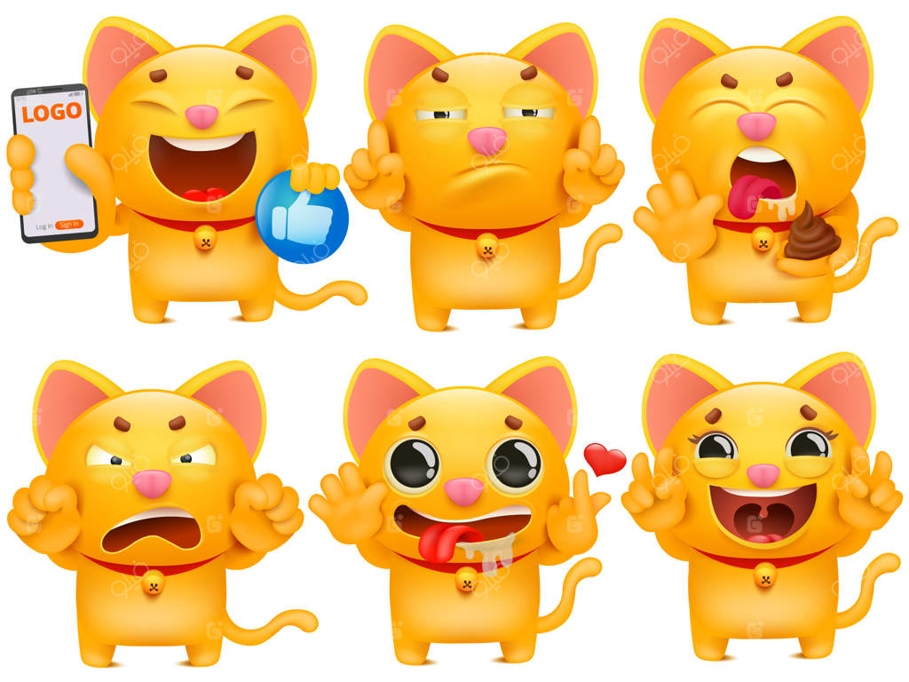 مجموعه‌ای از شخصیت‌های کارتونی گربه بامزه در حالت‌های مختلف