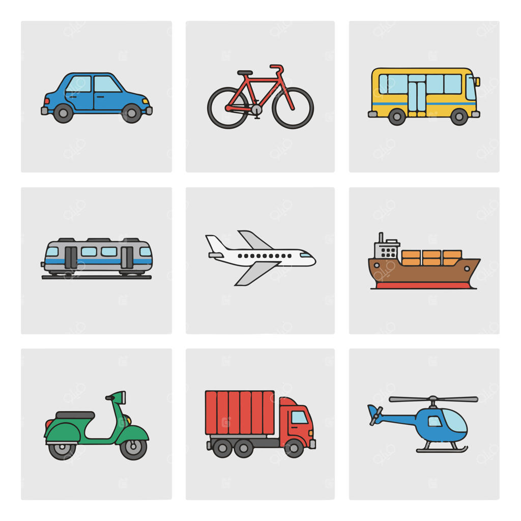 مجموعه وکتور ۹ وسیله نقلیه با طراحی تخت