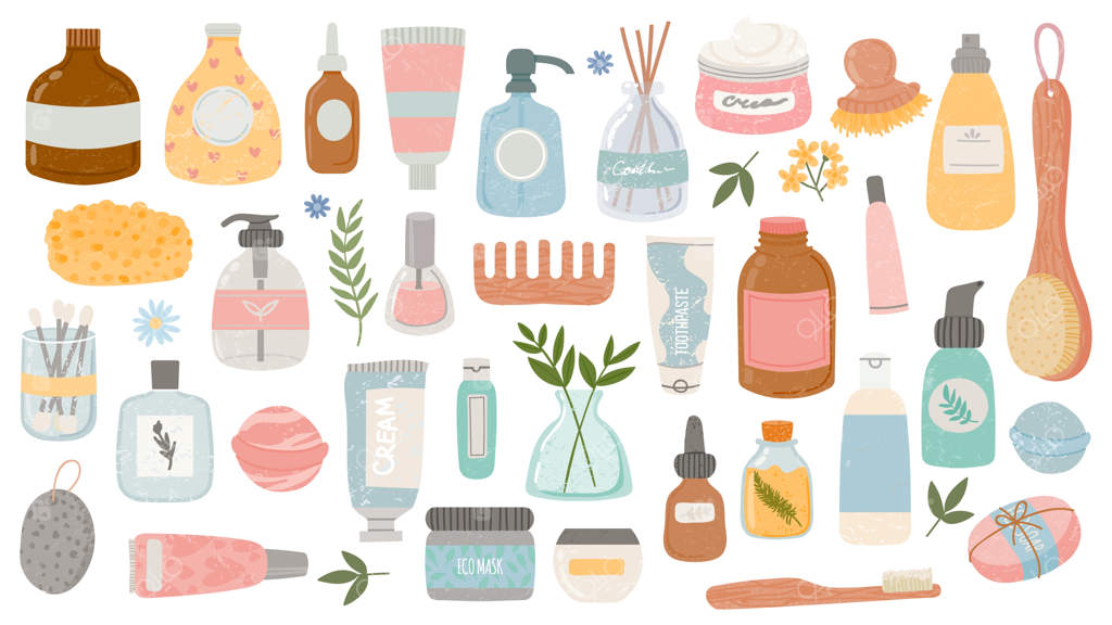 محصولات بهداشتی و زیبایی: بطری‌ها و تیوپ‌های لوازم آرایشی، لوازم حمام، لوسیون، شامپو، روغن و اسکراب. مجموعه‌ای از محصولات ارگانیک مراقبت پوست