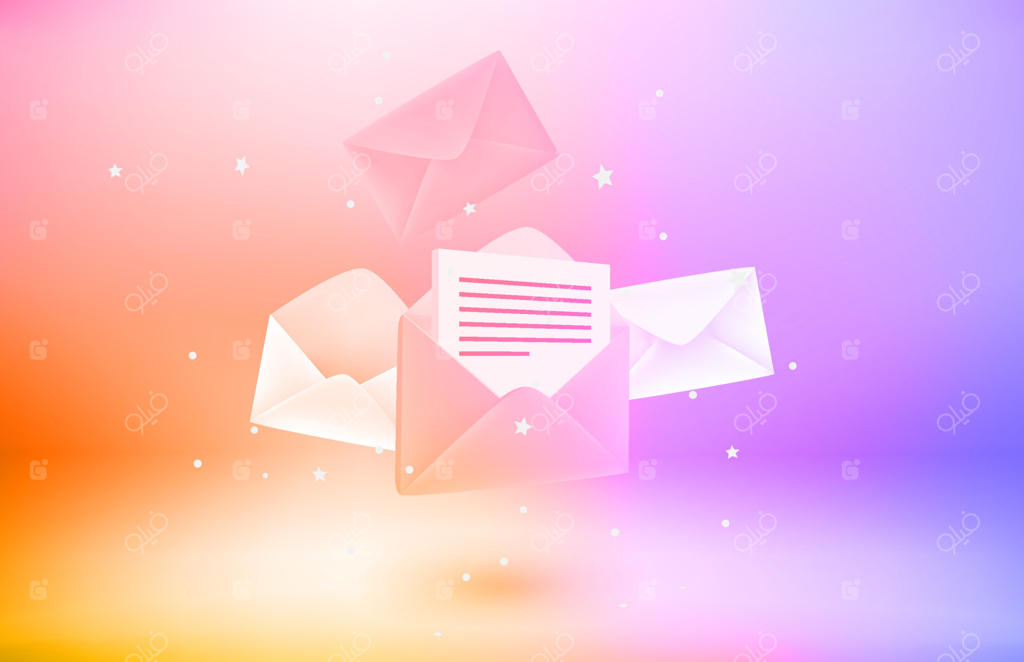 مفهوم ارسال و دریافت نامه، اشیاء وکتور سه بعدی با افکت معلق