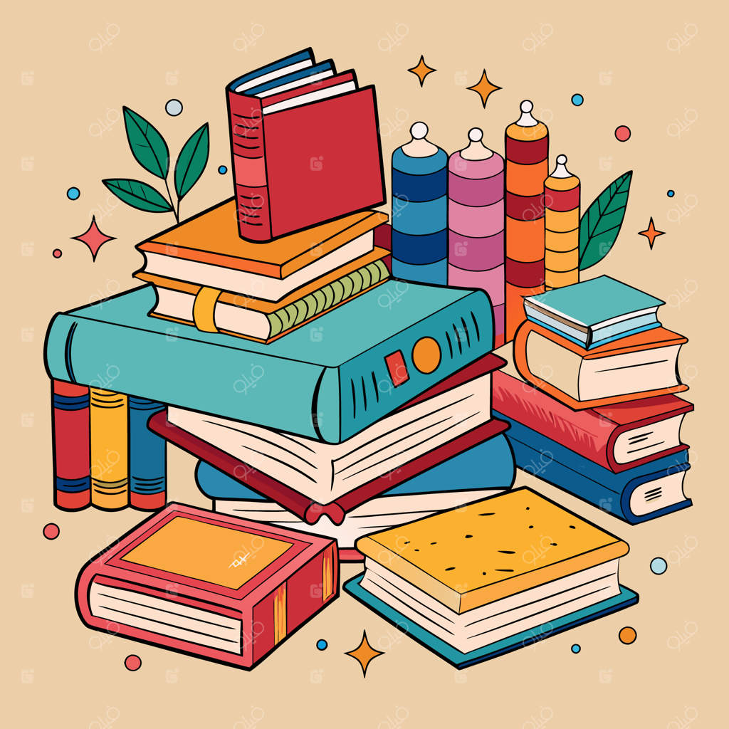 تصویرسازی خلاقانه و رنگارنگ آموزشی با کتاب‌ها و لوازم تحریر مدرسه