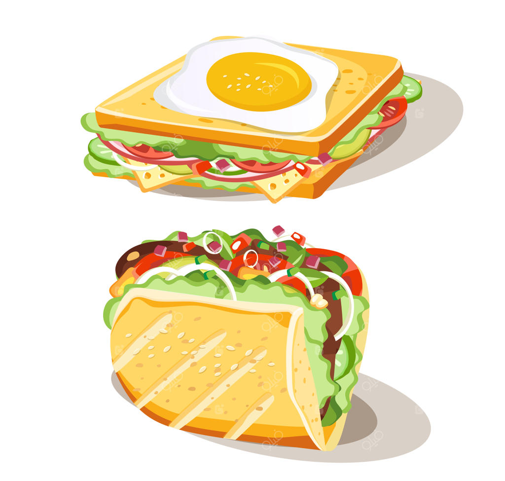 تصویر مجموعه ساندویچ صبحانه روی زمینه سفید