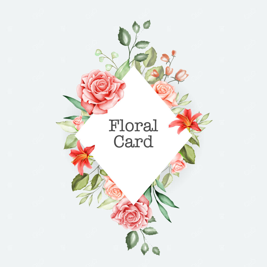 کارت عروسی زیبا با گل‌ها و برگ‌های آبرنگی