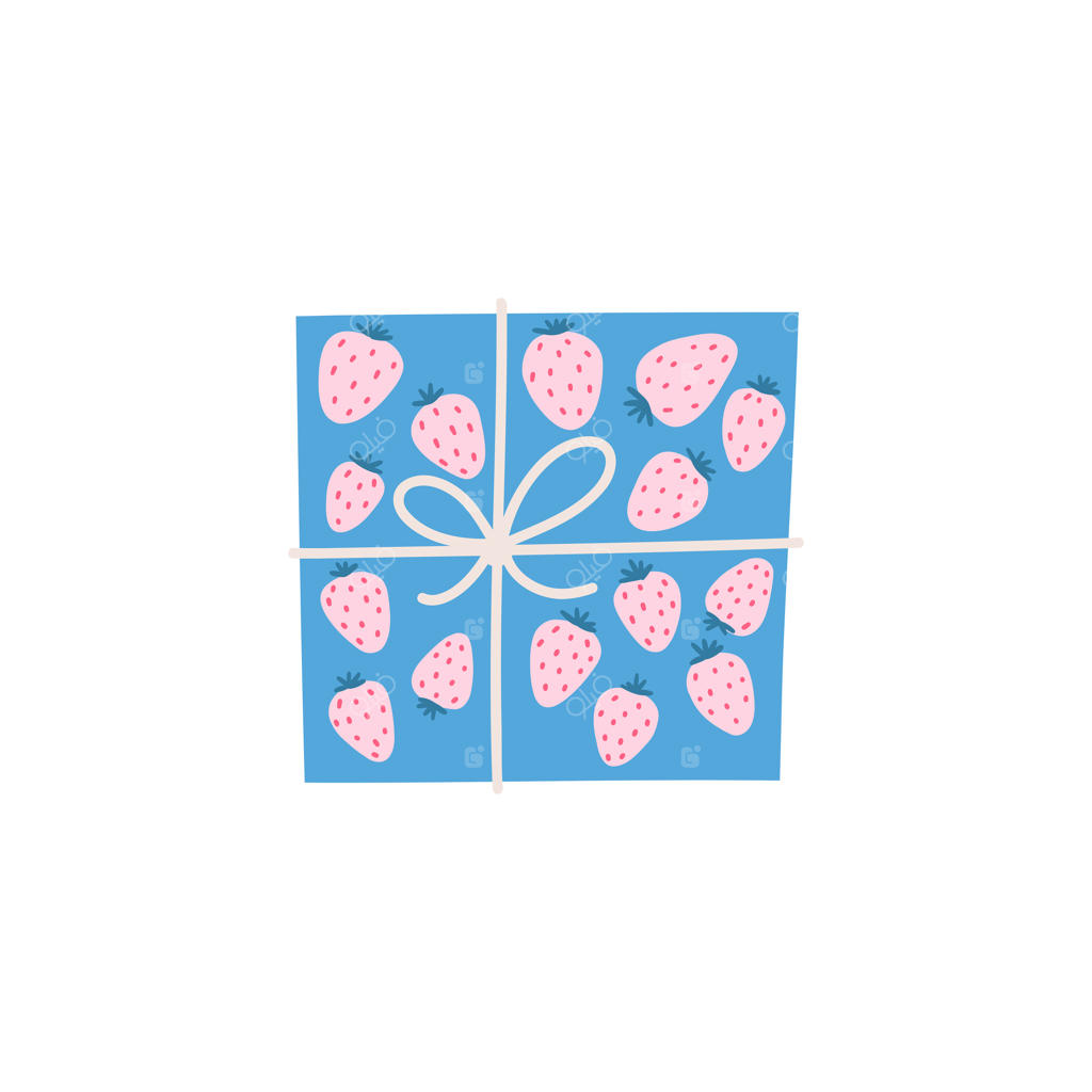 جعبه هدیه روز ولنتاین با کاغذ کادویی طرح توت‌فرنگی - وکتور تزیینی کلیپ‌آرت