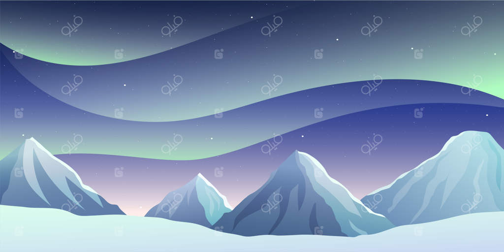چشم‌انداز زمستانی شفق قطبی با کوه‌ها: جلوه‌ای از نورهای شمالی - تصویر وکتور