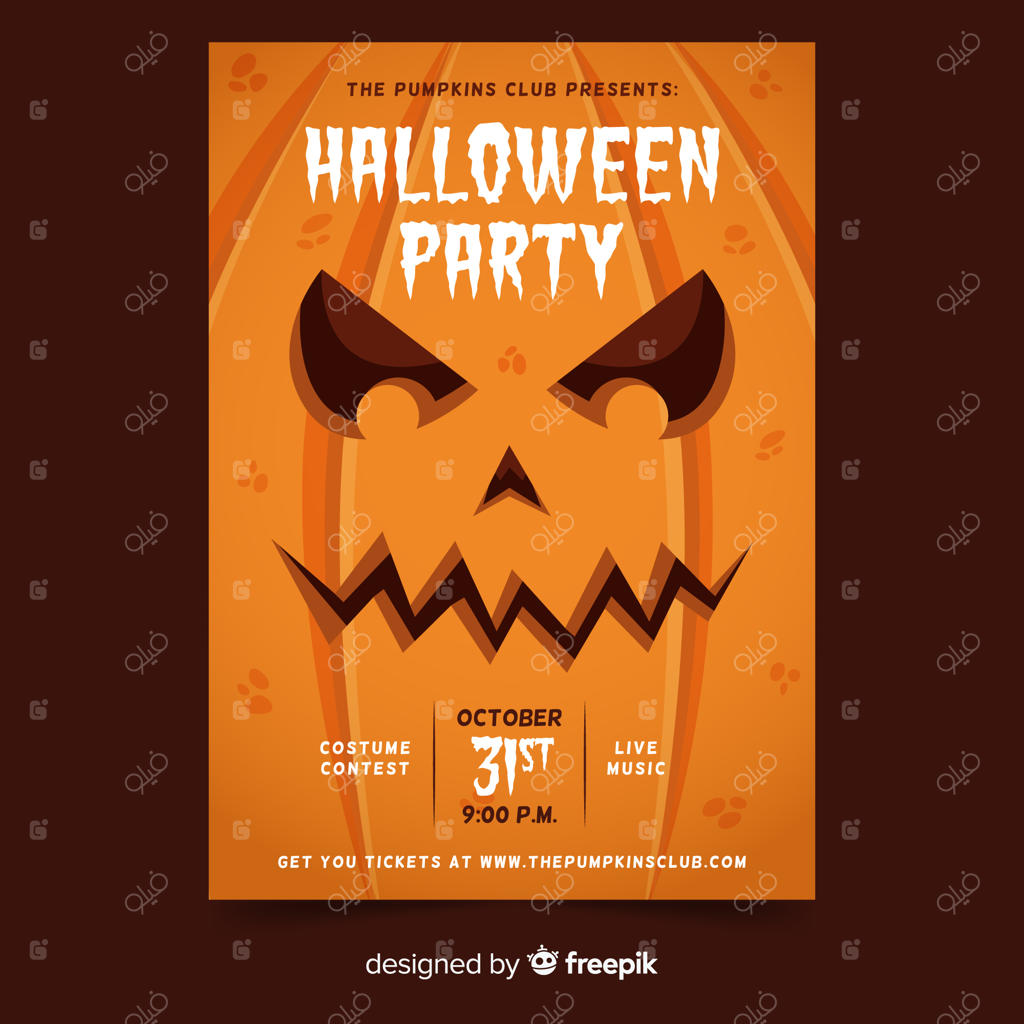 قالب فلایر مهمانی هالووین با تصویر چهره کدو تنبل از نزدیک