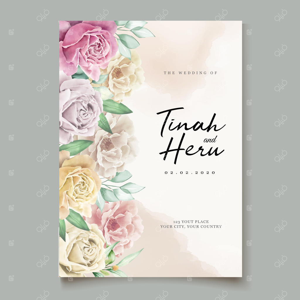 کارت دعوت گلدار با طرح آبرنگی