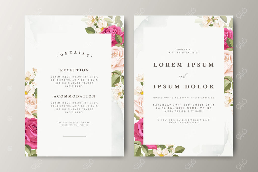 طراحی قالب دعوتنامه عروسی شیک با طرح گل