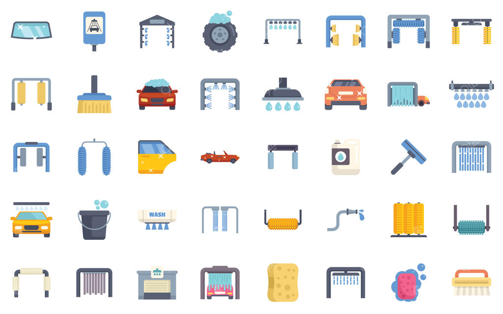 نمادهای خدمات شستشوی خودرو: تمیزکاری و نگهداری خودروها با آب و کف صابون