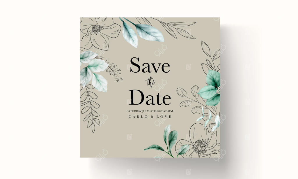 کارت عروسی با طراحی گل‌های مینیمال و آبرنگی شیک