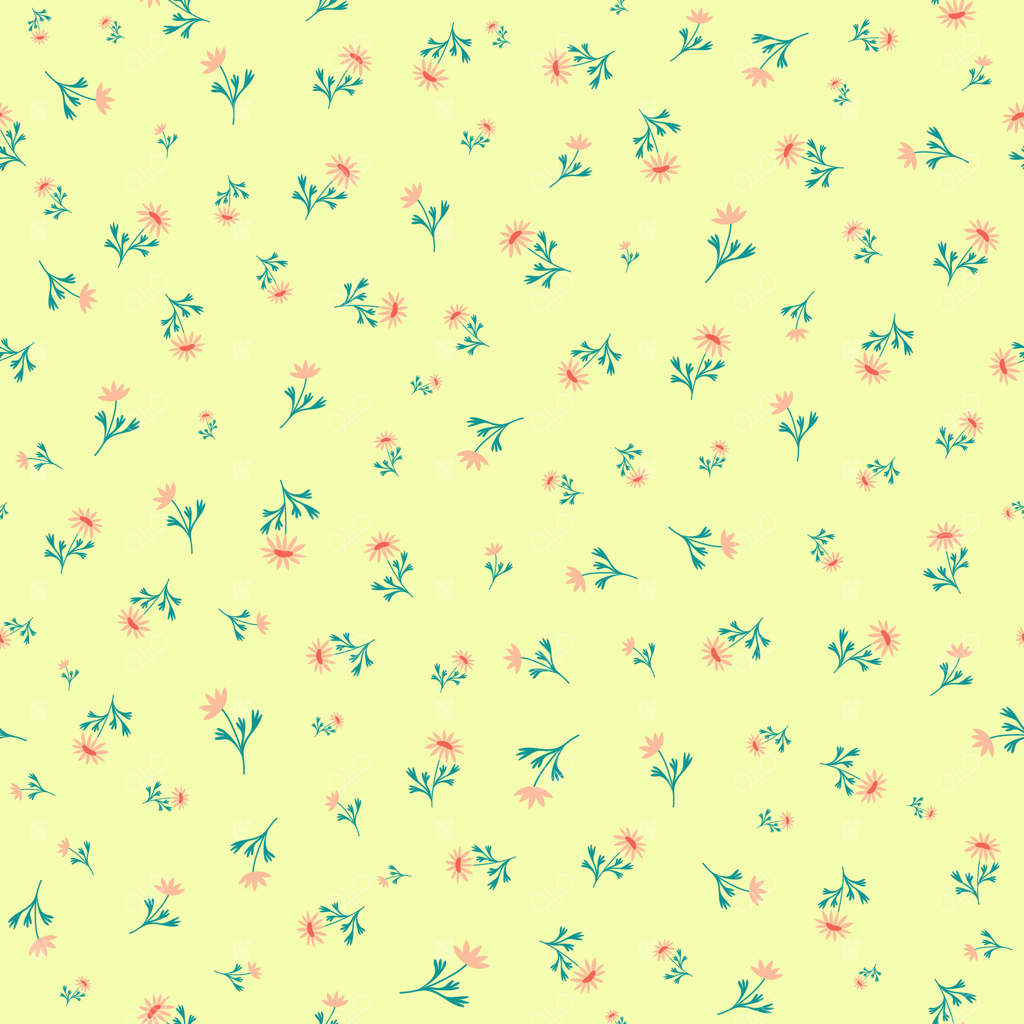 پترن بی‌وقفه چمنزار عید پاک: پس‌زمینه ساده برگ‌ها و گل‌های بهاری، گیاهان باغ شکوفا