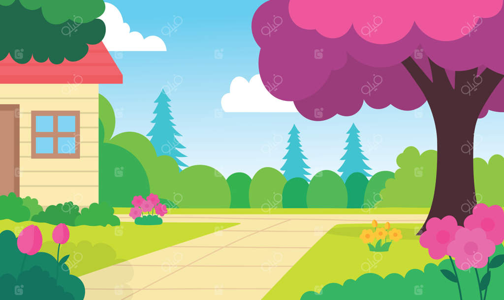 خانه زیبا با ساختمان باشکوه در میان باغچه‌ای پر از گل‌های رنگارنگ زیر آسمانی روشن و دل‌انگیز