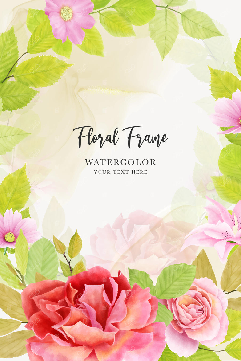 پس‌زمینه گل‌های آبرنگی با رزهای زیبا