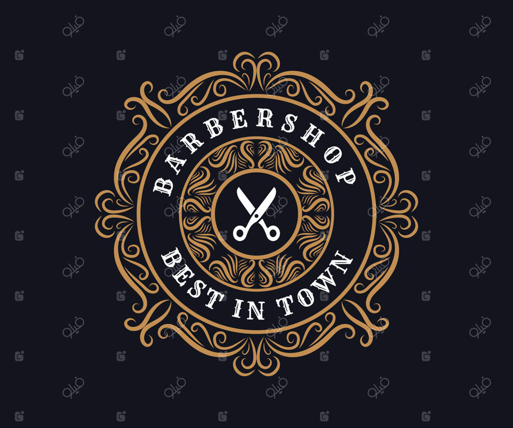 لوگوی لوکس ویکتوریایی با طراحی قدیمی و قاب تزئینی برای آرایشگاه مردانه