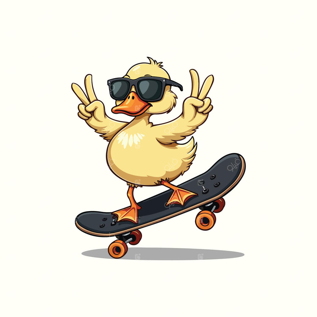 تصویر جوجه‌مرغی در حال اسکیت‌بازی