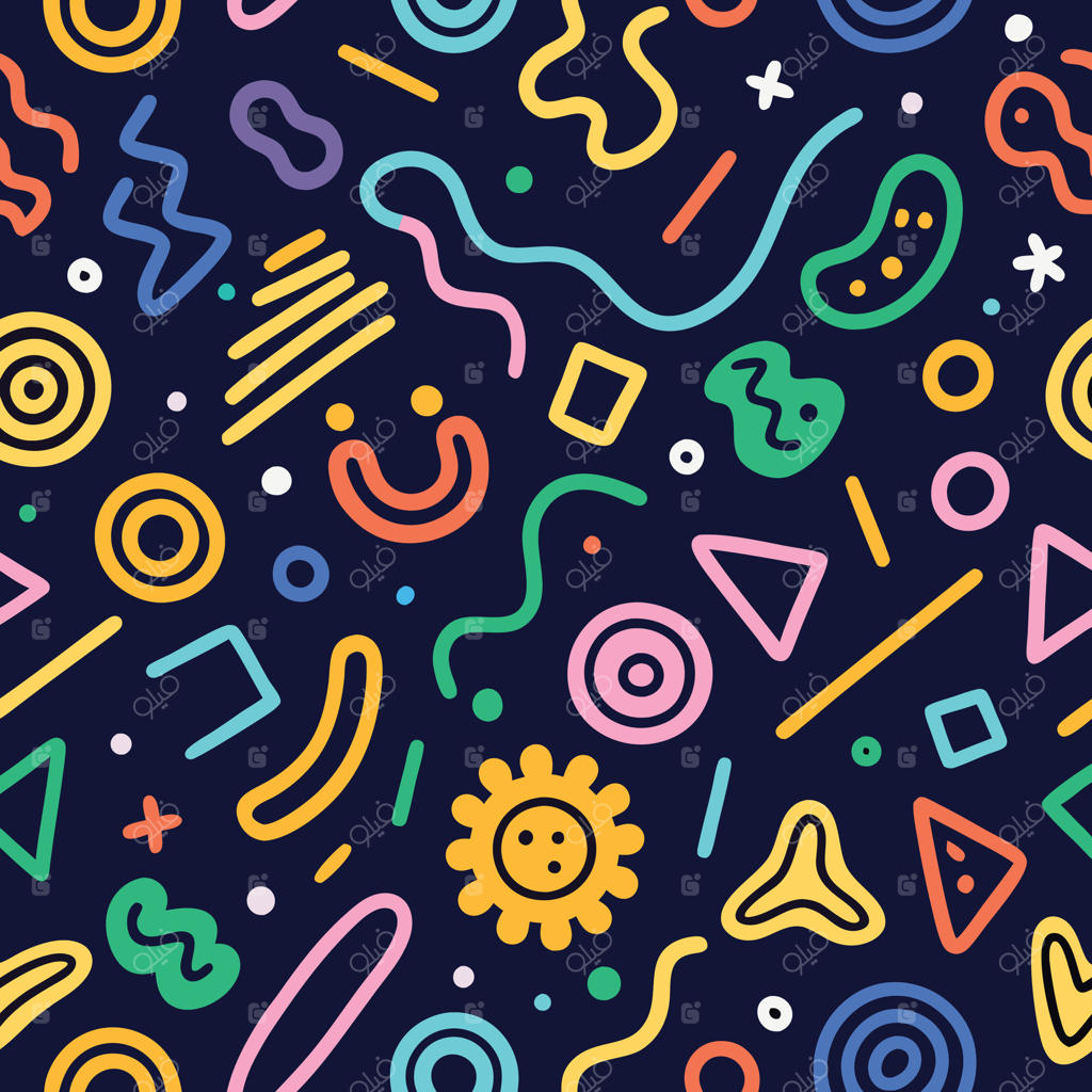 الگوی بدون درز هندسی و رنگارنگ با پس‌زمینه آبی