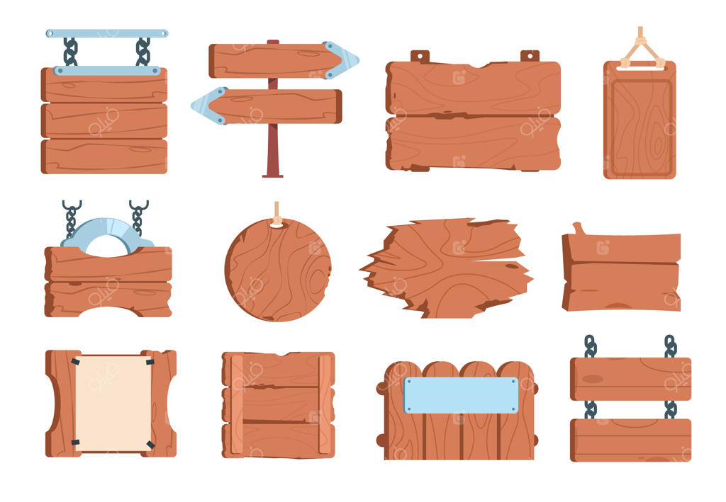 تخته چوبی کارتونی: تابلو اعلامیه، قاب بنر، تخته‌های چوبی قدیمی و کلاسیک برای بازی.