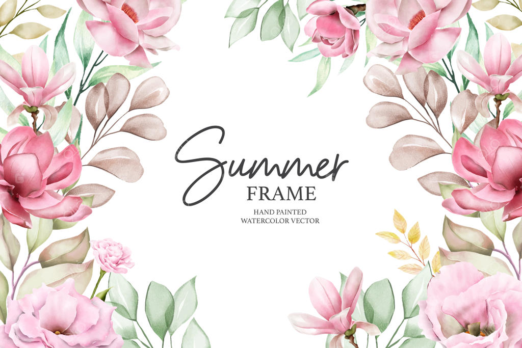 نقاشی دستی قاب گل‌های تابستانی با آبرنگ