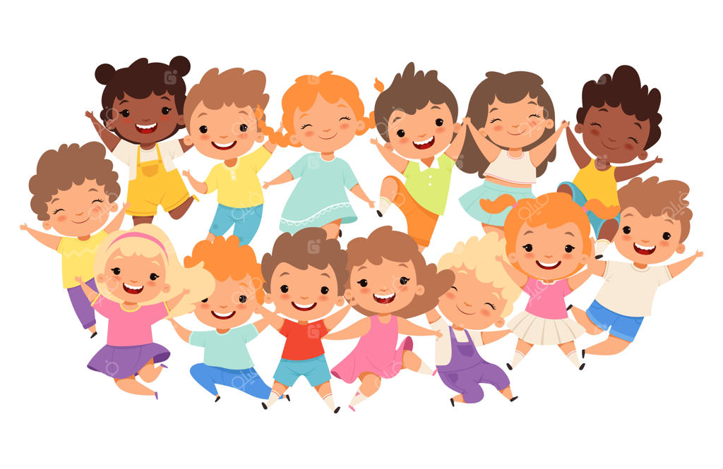 گروه خنده‌دار کودکان - چهره‌های شاد و چندفرهنگی دوستان خندان و خوشحال