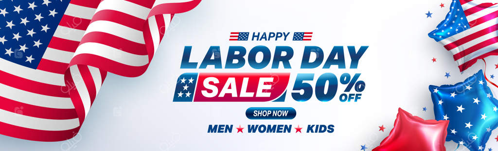 پترن پوستر روز کارگر آمریکا - جشن روز کارگر با بادکنک‌های پرچم آمریکا