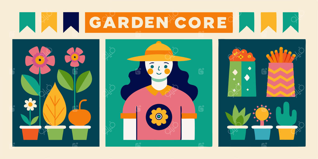 زنی با کلاه در باغ در میان گلدان‌ها ایستاده است