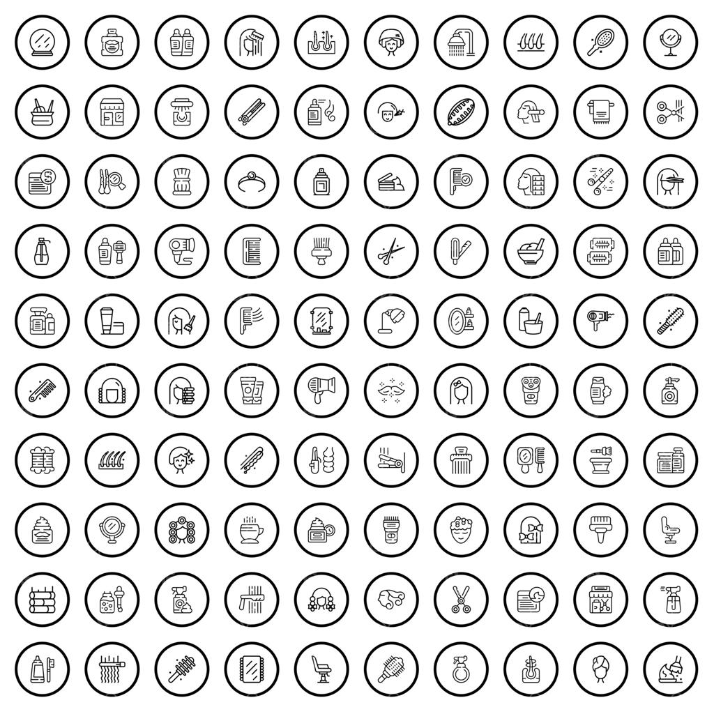 مجموعه ۱۰۰ آیکون آرایشگری، به سبک خطی