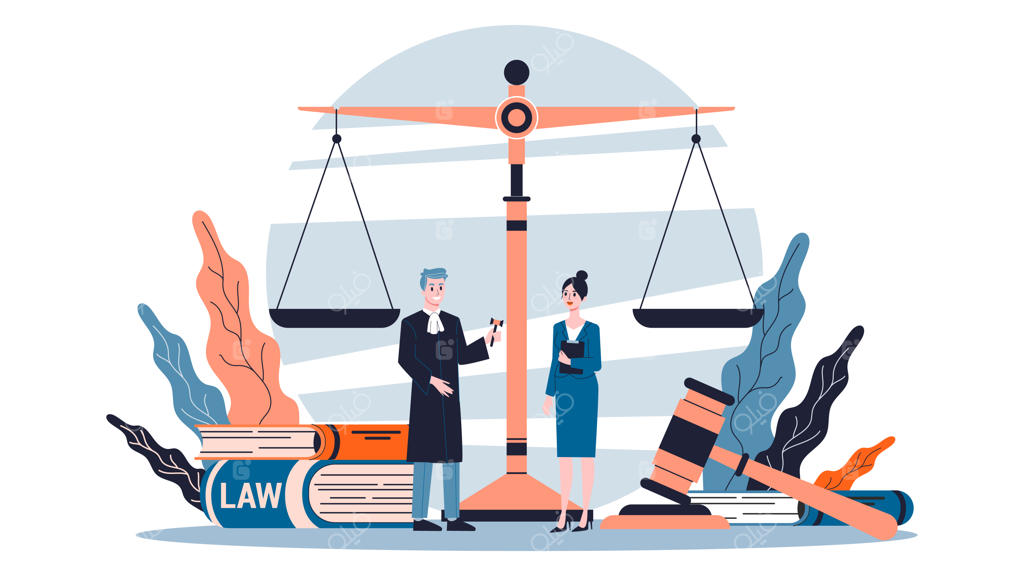 مفهوم حقوق: عدالت، دادگاه و وکیل.