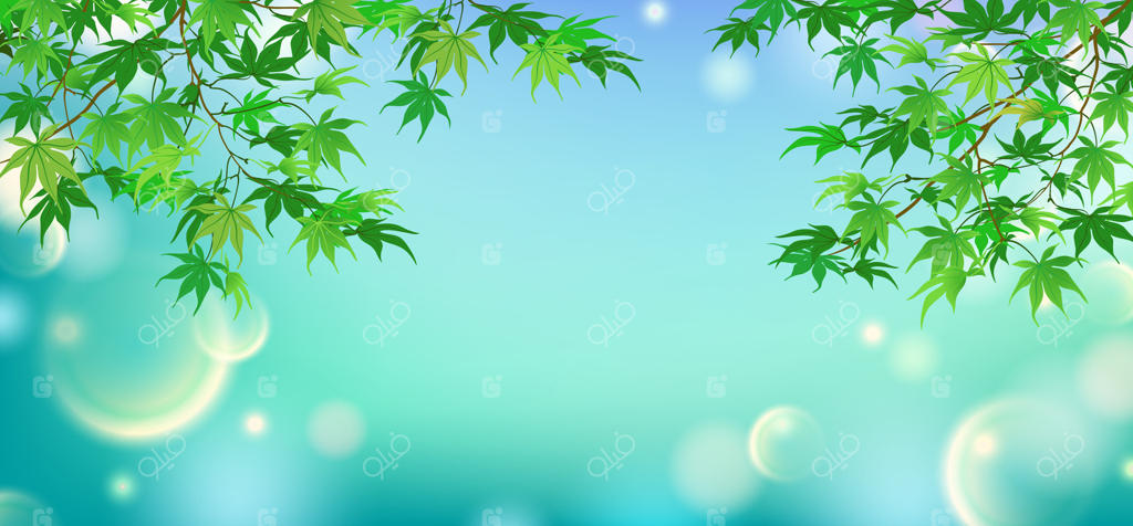 شاخه‌های آویزان انجیراست با پس‌زمینه‌ای مات. برگ‌های تازه بهاری در باغ. تصویری در سبک دوستدار محیط زیست. وکتور.