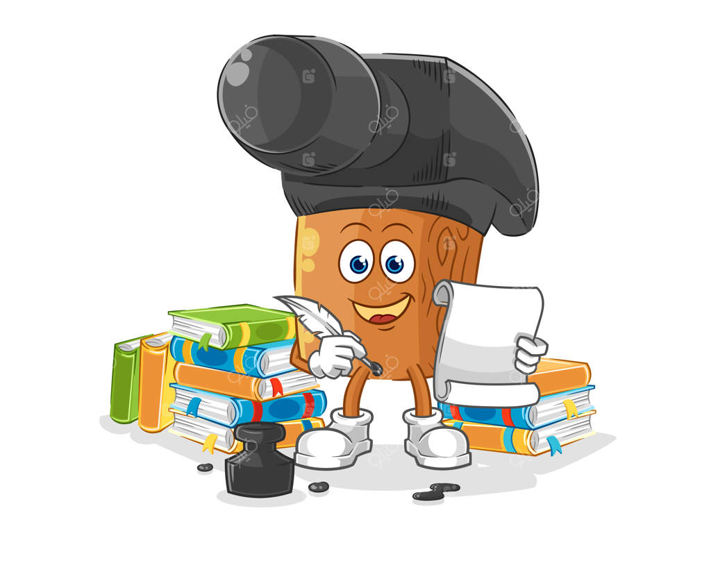 شخصیت کارتونی نویسنده با چکش