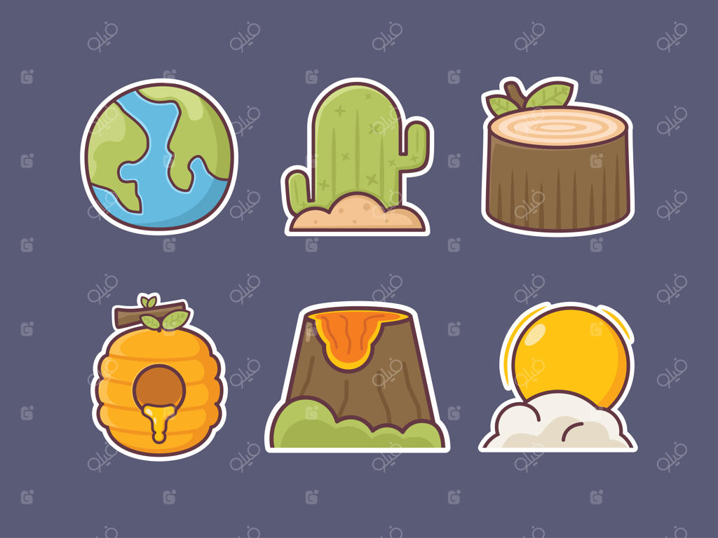 مجموعه وکتورهای طبیعت: آیکون‌ها و استیکرها